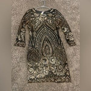 Gianni Bini black gold sequin dress Small NWT